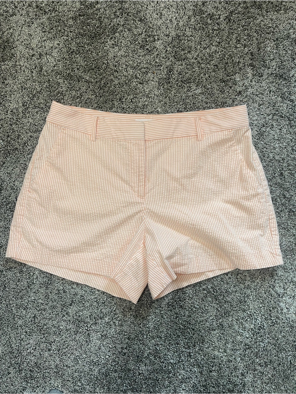 LOFT Peach Stripe Seersucker Bermuda Shorts
